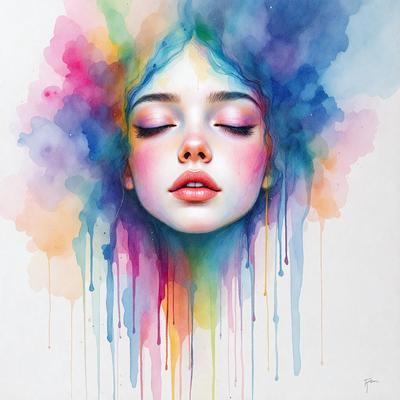 The primary subject of the image is a woman's face, which is the main focus of the image. The setting is a colorful background, which adds to the overall atmosphere of the image. The visual style is a combination of digital art and illustration, creating a unique and vibrant appearance. The colors and mood of the image are predominantly bright and cheerful, with a sense of whimsy and creativity.
